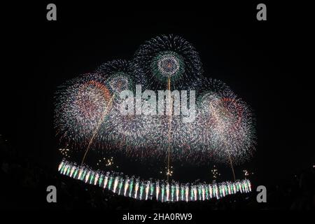 Akagawa Fireworks Festival in Japan Stock Photo