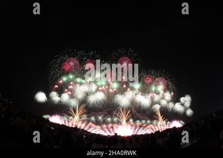 Akagawa Fireworks Festival in Japan Stock Photo