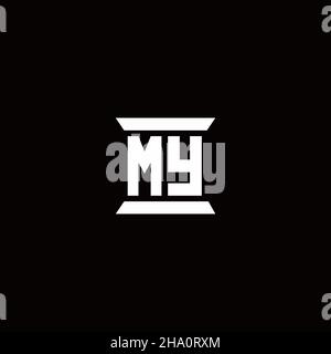 MY logo initial letter monogram with pillar shape design template isolated in black background Stock Vector
