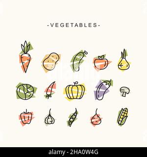 Abstract set of vegetable icons. Graphic vector symbol. Stock Vector