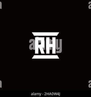 RH logo initial letter monogram with pillar shape design template isolated in black background Stock Vector
