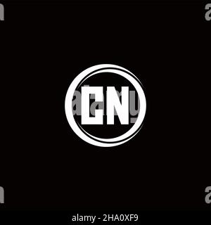 CN logo initial letter monogram with circle slice rounded design template isolated in black background Stock Vector