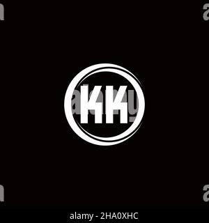 KK logo initial letter monogram with circle slice rounded design template isolated in black background Stock Vector