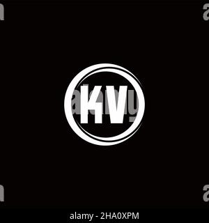 KV logo initial letter monogram with circle slice rounded design template isolated in black background Stock Vector