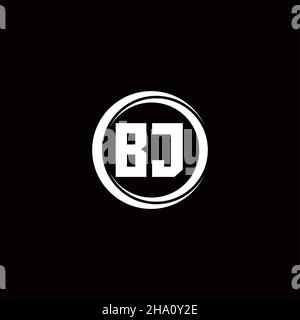 BJ logo initial letter monogram with circle slice rounded design template isolated in black background Stock Vector