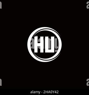 HU logo initial letter monogram with circle slice rounded design template isolated in black background Stock Vector