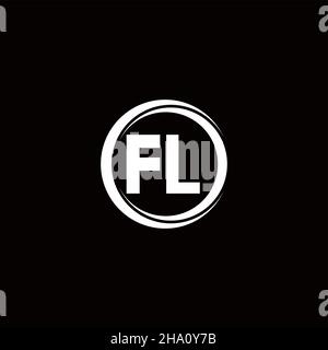 FL logo initial letter monogram with circle slice rounded design template isolated in black background Stock Vector