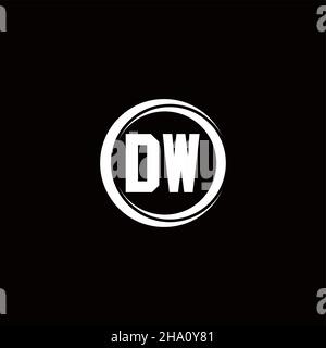 DW logo initial letter monogram with circle slice rounded design template isolated in black background Stock Vector