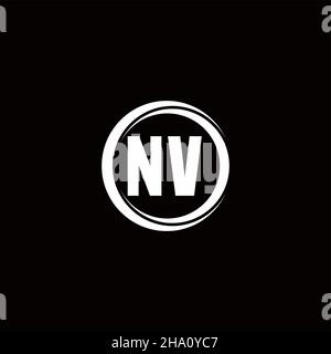 NV logo initial letter monogram with circle slice rounded design template isolated in black background Stock Vector