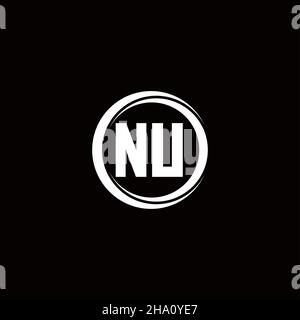 NU logo initial letter monogram with circle slice rounded design template isolated in black background Stock Vector