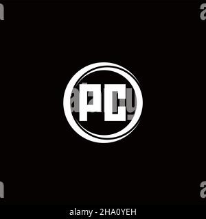 PC logo initial letter monogram with circle slice rounded design template isolated in black background Stock Vector