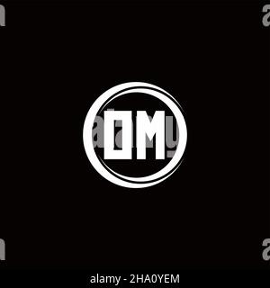 OM logo initial letter monogram with circle slice rounded design template isolated in black background Stock Vector