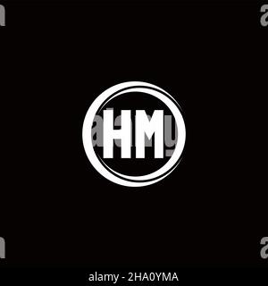 HM logo initial letter monogram with circle slice rounded design template isolated in black background Stock Vector