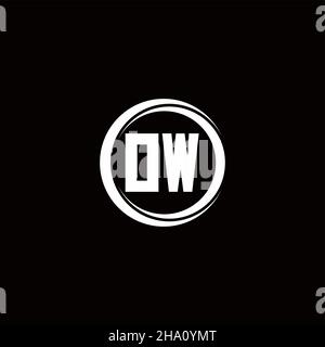 OW logo initial letter monogram with circle slice rounded design template isolated in black background Stock Vector