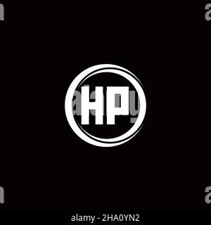 HP logo initial letter monogram with circle slice rounded design template isolated in black background Stock Vector