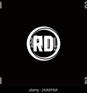 RD logo initial letter monogram with circle slice rounded design template isolated in black background Stock Vector