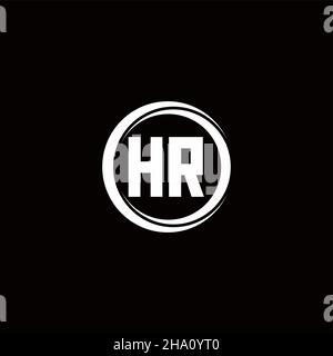 HR logo initial letter monogram with circle slice rounded design template isolated in black background Stock Vector