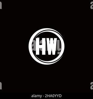 HW logo initial letter monogram with circle slice rounded design template isolated in black background Stock Vector
