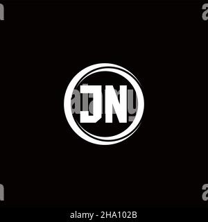 JN logo initial letter monogram with circle slice rounded design template isolated in black background Stock Vector