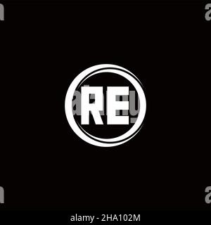 RE logo initial letter monogram with circle slice rounded design template isolated in black background Stock Vector