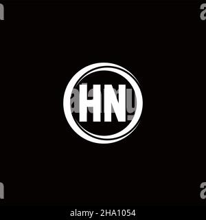 HN logo initial letter monogram with circle slice rounded design template isolated in black background Stock Vector