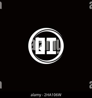 QI logo initial letter monogram with circle slice rounded design template isolated in black background Stock Vector