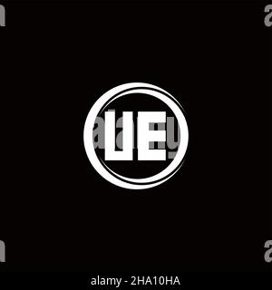 UE logo initial letter monogram with circle slice rounded design template isolated in black background Stock Vector