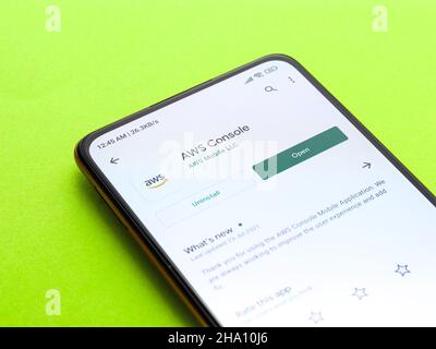 West Bangal, India - December 05, 2021 : Amazon Web Services logo on phone screen stock image. Stock Photo