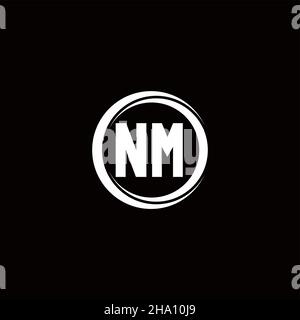 NM logo initial letter monogram with circle slice rounded design template isolated in black background Stock Vector