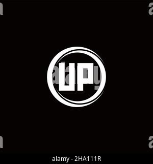 UP logo initial letter monogram with circle slice rounded design template isolated in black background Stock Vector