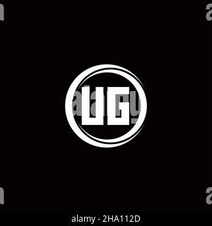 UG logo initial letter monogram with circle slice rounded design template isolated in black background Stock Vector