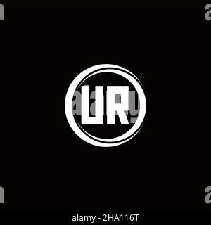 UR logo initial letter monogram with circle slice rounded design template isolated in black background Stock Vector
