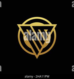 AM logo monogram with triangle shape and circle rounded style isolated on gold colors and black background design template Stock Vector