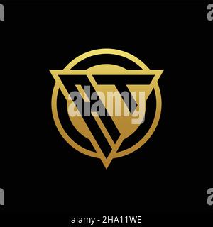 AT logo monogram with triangle shape and circle rounded style isolated on gold colors and black background design template Stock Vector