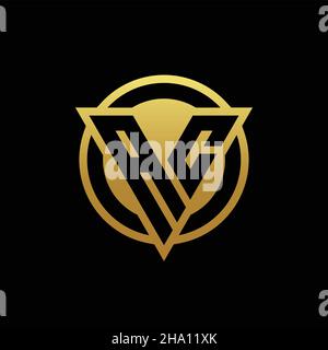 AC logo monogram with triangle shape and circle rounded style isolated on gold colors and black background design template Stock Vector