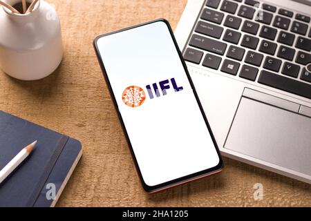 West Bangal, India - December 05, 2021 : India Infoline iifl logo on phone screen stock image. Stock Photo