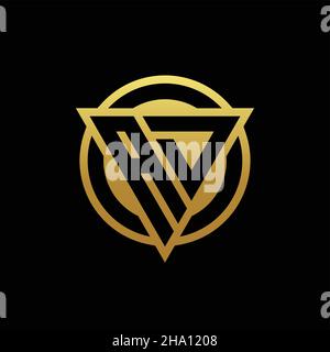 AD logo monogram with triangle shape and circle rounded style isolated on gold colors and black background design template Stock Vector