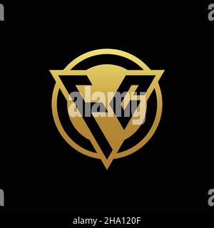 FC logo monogram with triangle shape and circle rounded style isolated on gold colors and black background design template Stock Vector