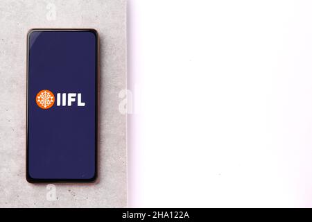 West Bangal, India - December 05, 2021 : India Infoline iifl logo on phone screen stock image. Stock Photo