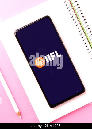 West Bangal, India - December 05, 2021 : India Infoline iifl logo on phone screen stock image. Stock Photo