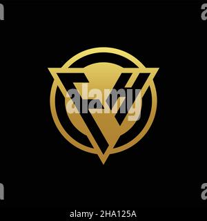 FH logo monogram with triangle shape and circle rounded style isolated on gold colors and black background design template Stock Vector