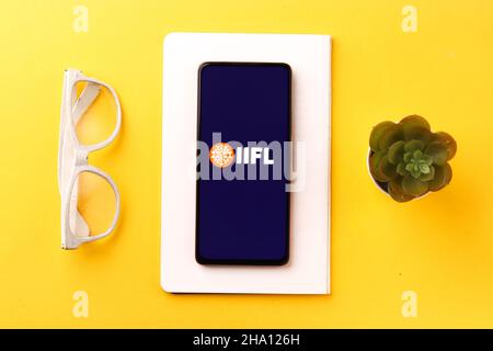 West Bangal, India - December 05, 2021 : India Infoline iifl logo on phone screen stock image. Stock Photo