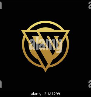 FM logo monogram with triangle shape and circle rounded style isolated on gold colors and black background design template Stock Vector
