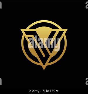 DU logo monogram with triangle shape and circle rounded style isolated on gold colors and black background design template Stock Vector