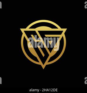 GG logo monogram with triangle shape and circle rounded style isolated on gold colors and black background design template Stock Vector