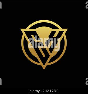 EX logo monogram with triangle shape and circle rounded style isolated on gold colors and black background design template Stock Vector