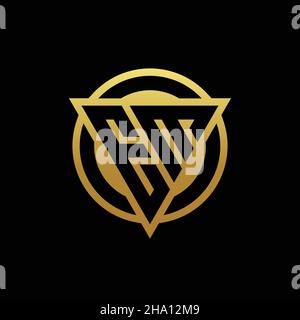 EM logo monogram with triangle shape and circle rounded style isolated on gold colors and black background design template Stock Vector