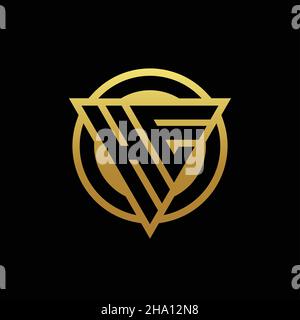 HE logo monogram with triangle shape and circle rounded style isolated on gold colors and black background design template Stock Vector