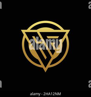 GR logo monogram with triangle shape and circle rounded style isolated on gold colors and black background design template Stock Vector