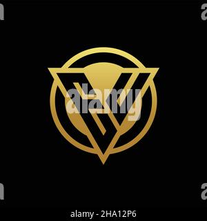 EU logo monogram with triangle shape and circle rounded style isolated on gold colors and black background design template Stock Vector